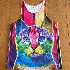 Men's Rave Tank Top Size M Cat Colorful Preshrunk Festival